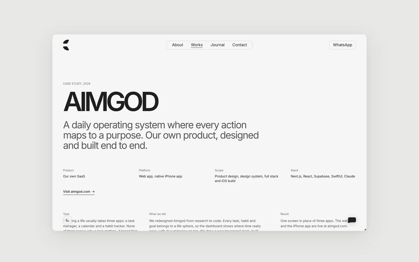 Сторінка кейсу Aimgod на creayou.com