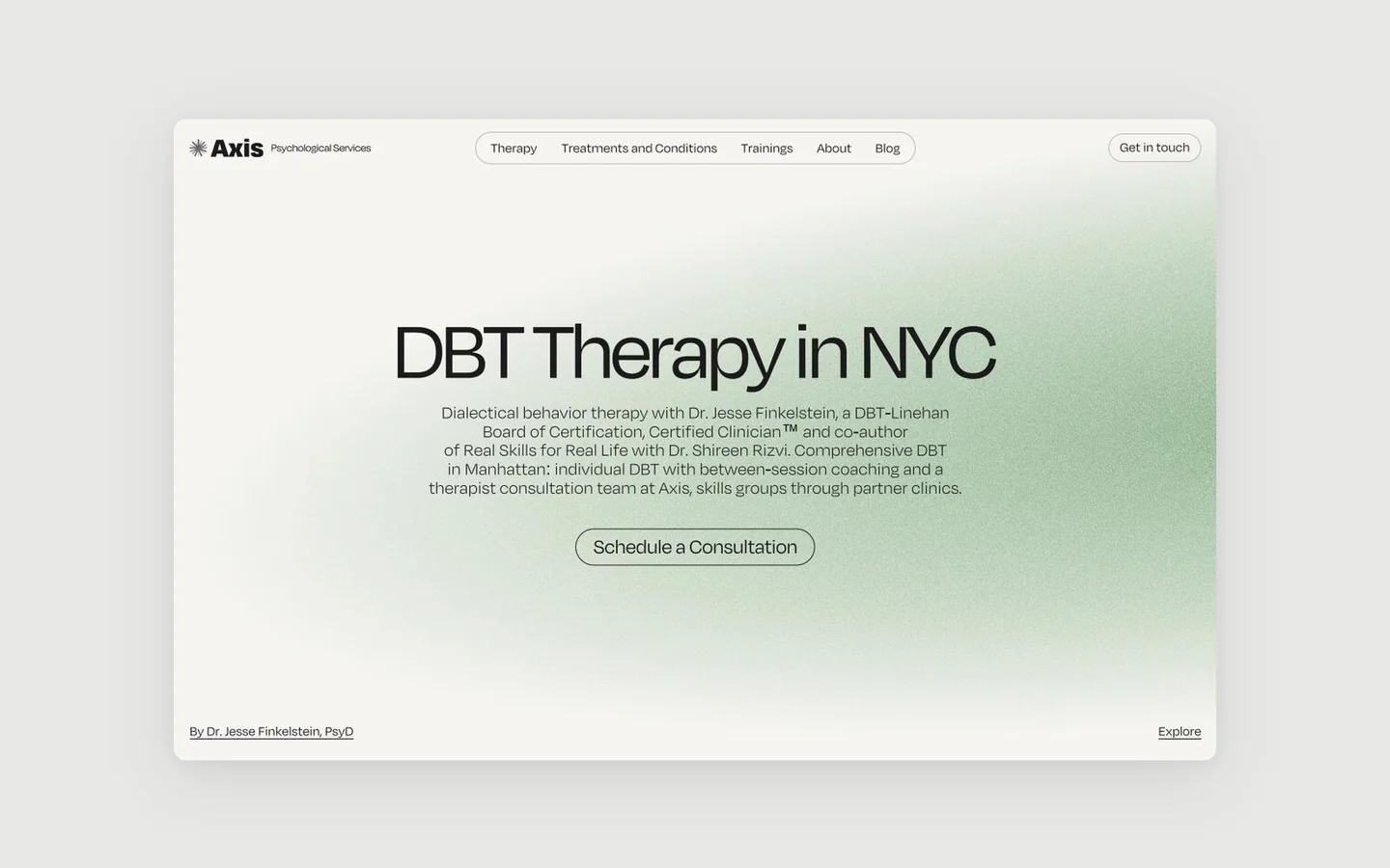Сторінка DBT Therapy in NYC на сайті Axis